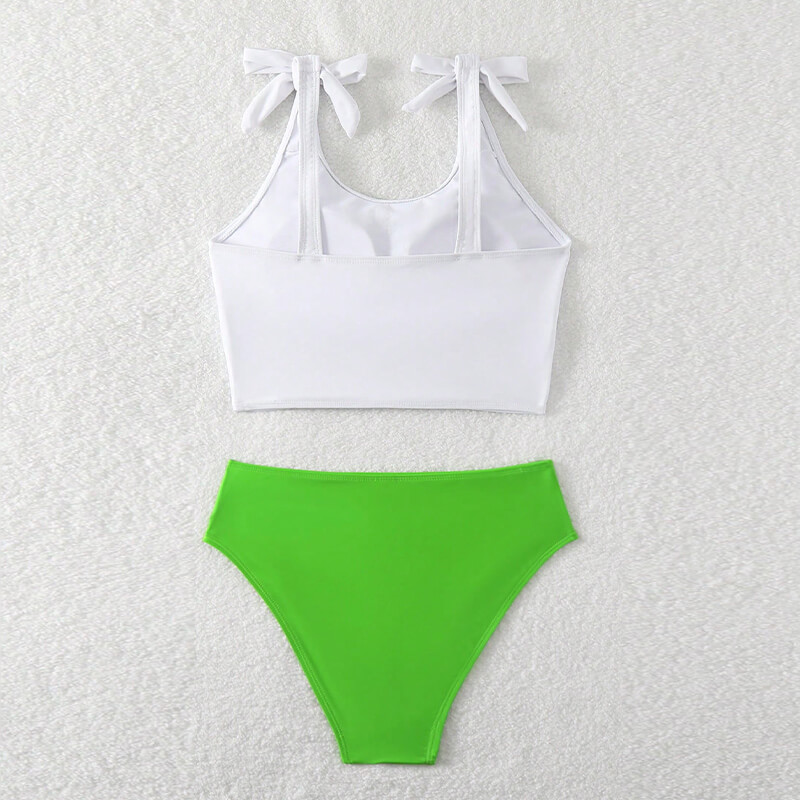 square neck shamrock printing bandeau two piece women bikini set