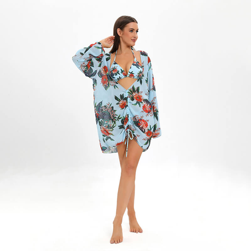 Chuzhou Sunrising Garment floral printing women swimsuit with chiffon dress