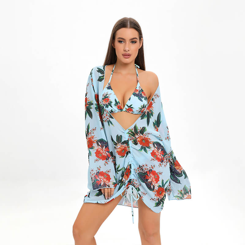 Chuzhou Sunrising Garment floral printing women swimsuit with chiffon dress