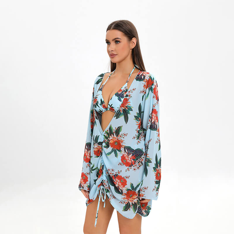 Chuzhou Sunrising Garment floral printing women swimsuit with chiffon dress