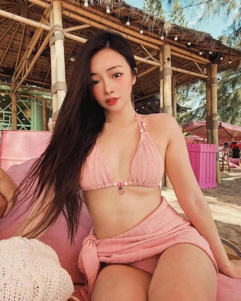 ruched sexy pink Asian little open girl women jewelry bikini  with sarong