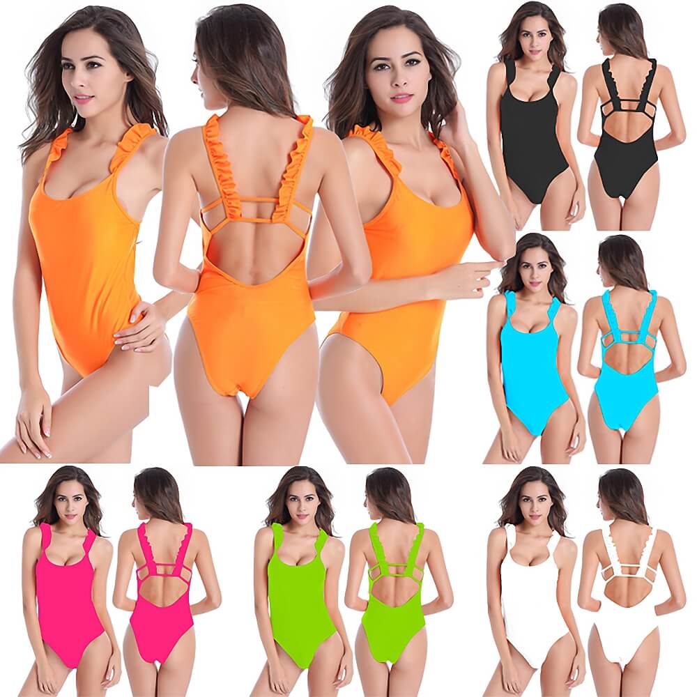 pink green orange blue white black solid color one piece flash hollow out beachwear