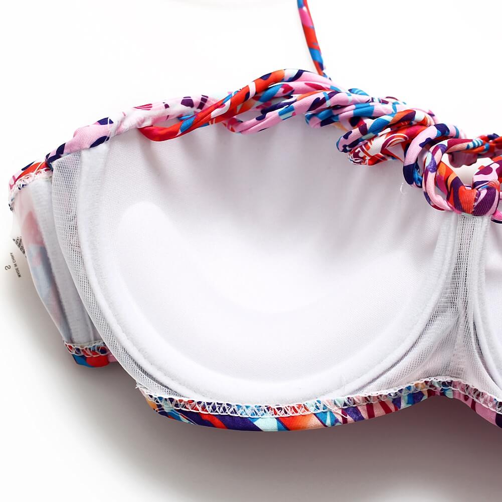 two piece purple red blue bandeau ribbon hollow out bikini