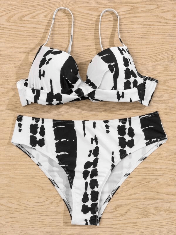 black and white color block two piece bikini