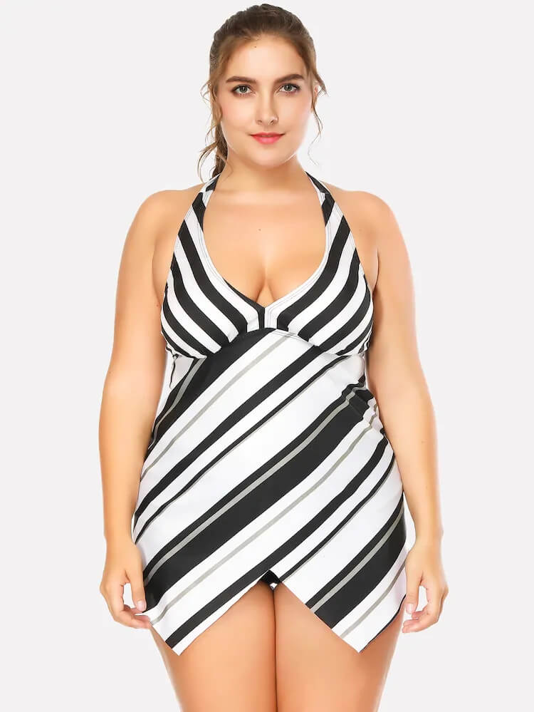 black white stripe plus size women bikini