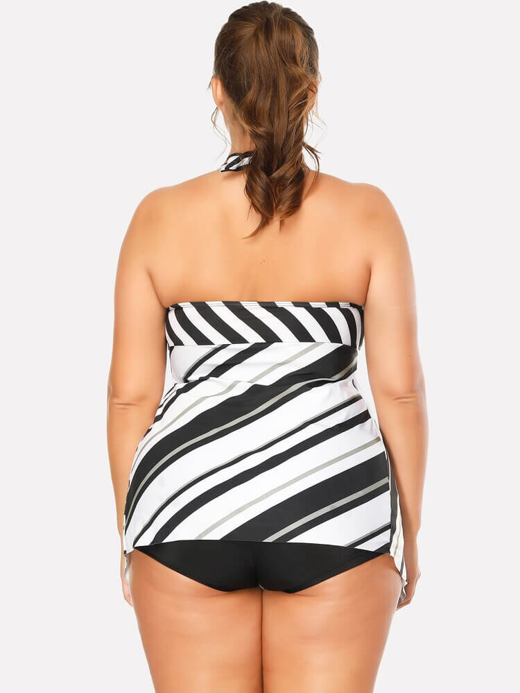 black white stripe plus size women bikini