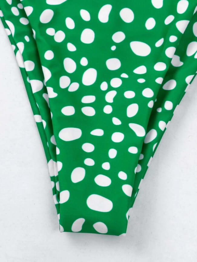 two piece tie neck bandeau green white dotted two piece bikini