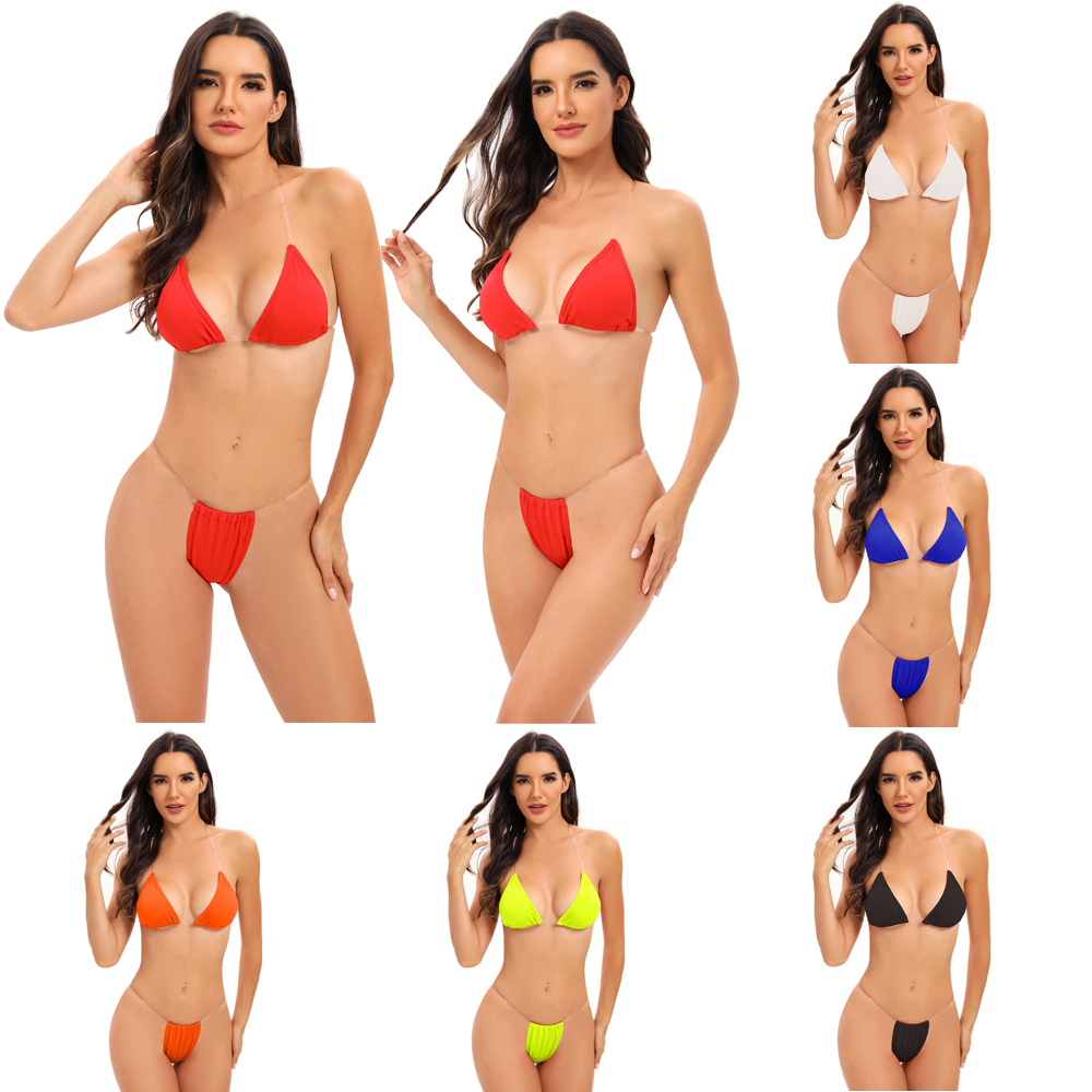 yellow orange red solid color invisible spaghetti g string women bikini