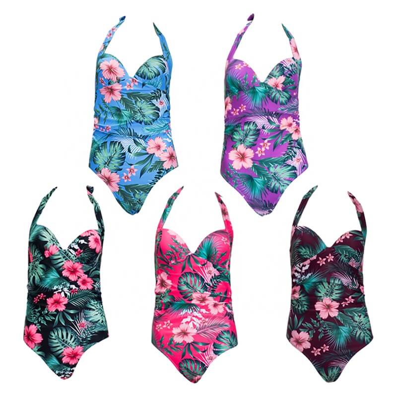 one piece tropical floral halter neck sexy women bikini