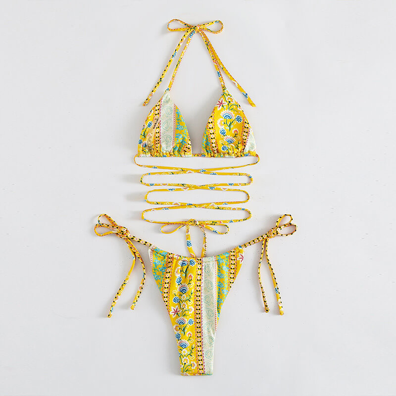 yellow paisley two piece triangle sexy women bikini