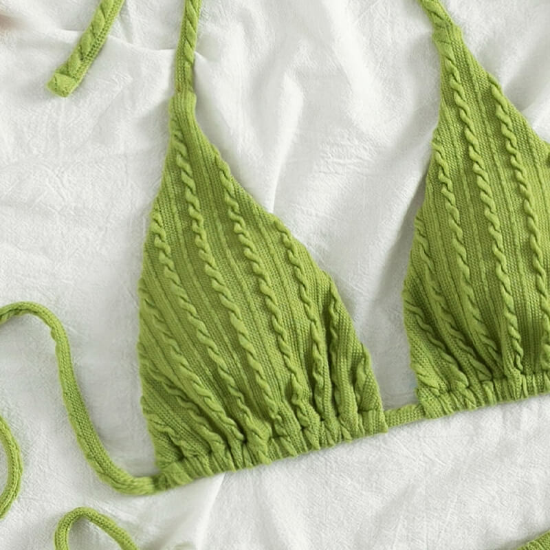 green ruched stripe sexy two piece women bikini swimming suit