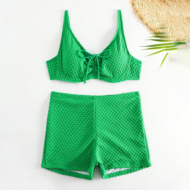 square neck ruched bandeau two piece green women swimming suit beachwear