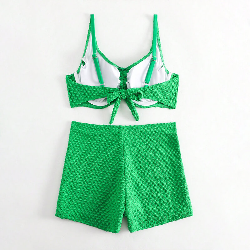 square neck ruched bandeau two piece green women swimming suit beachwear