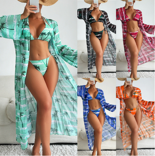 set 3 floral palm tree leaf tropic sexy two piece women bikini with cover up