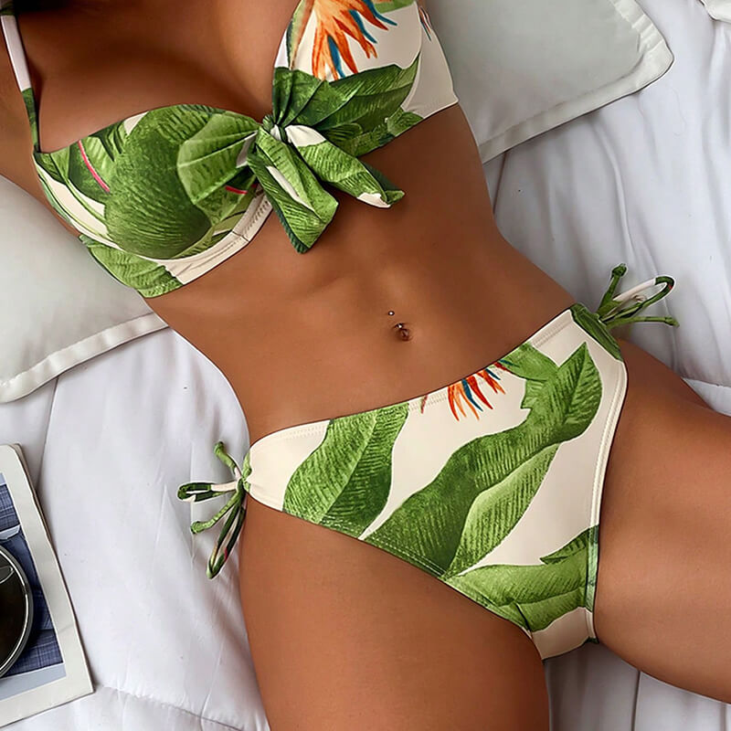 green plam tree tropical  two piece women bikini