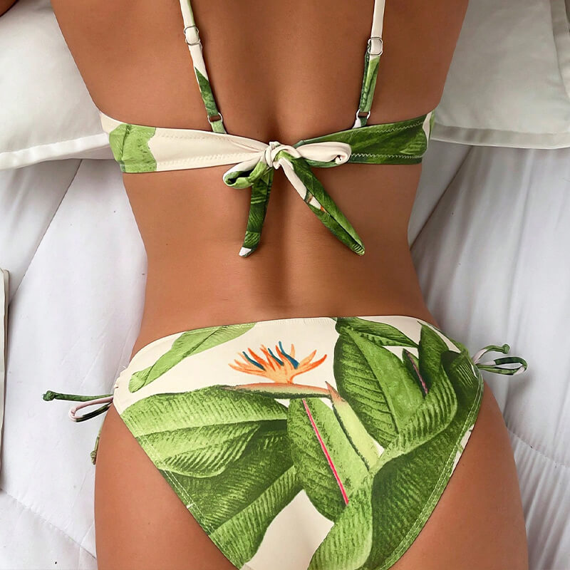 green plam tree tropical  two piece women bikini