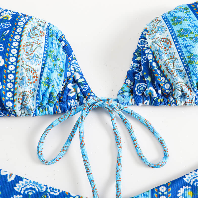 blue paisley thong women bikini