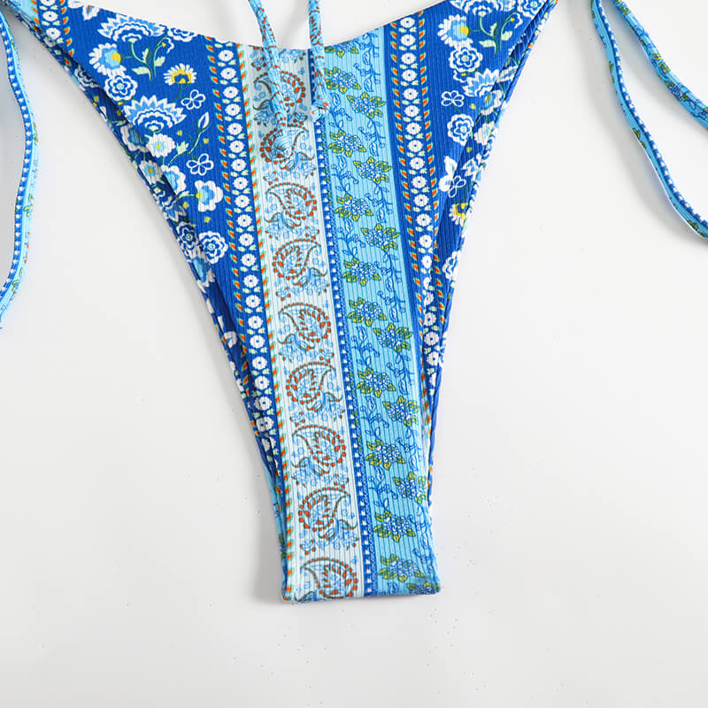 blue paisley thong women bikini