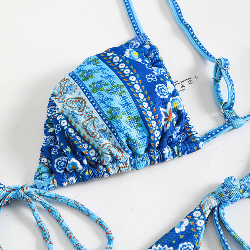 blue paisley thong women bikini