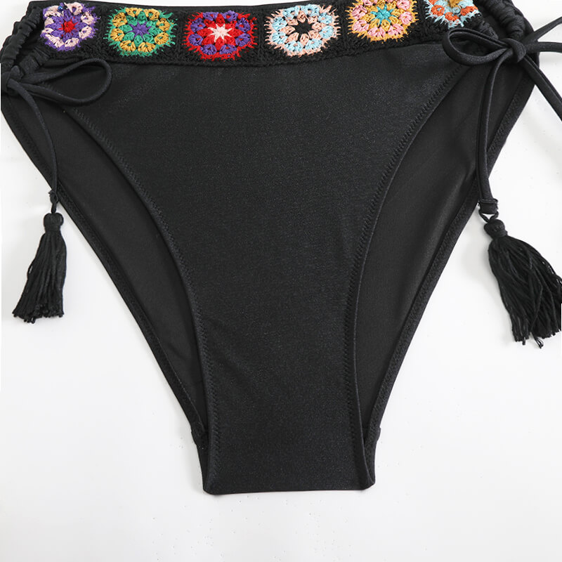 floral embroidery two piece women bikini with tassel