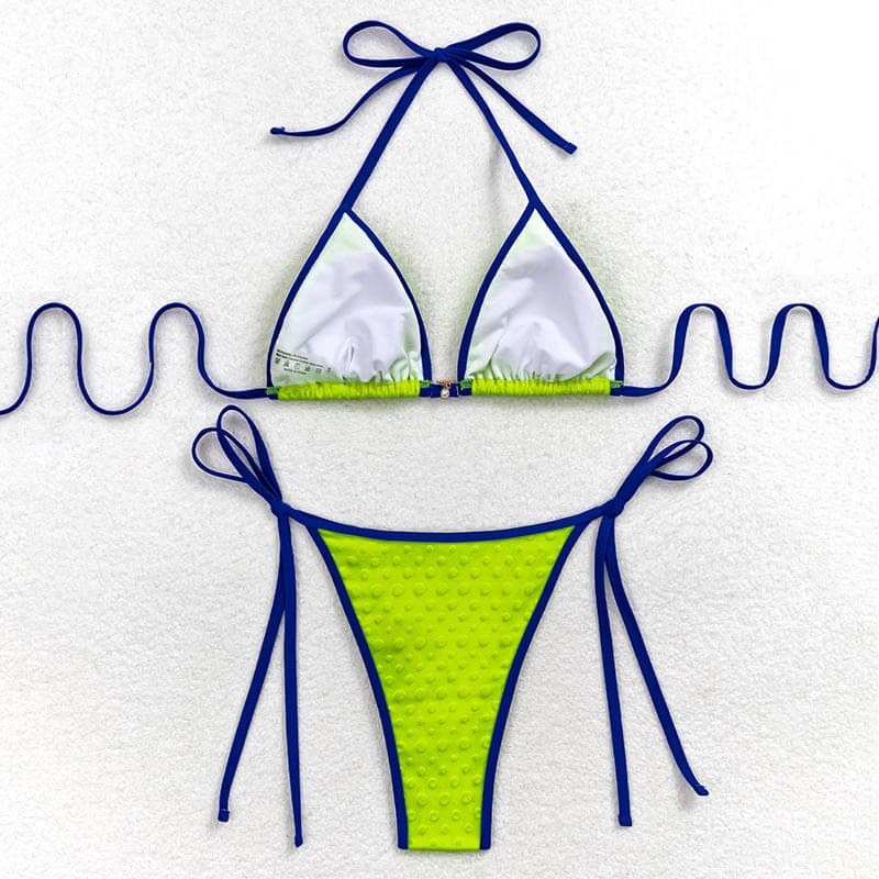 green blue color block sexy halter neck two piece women bikini