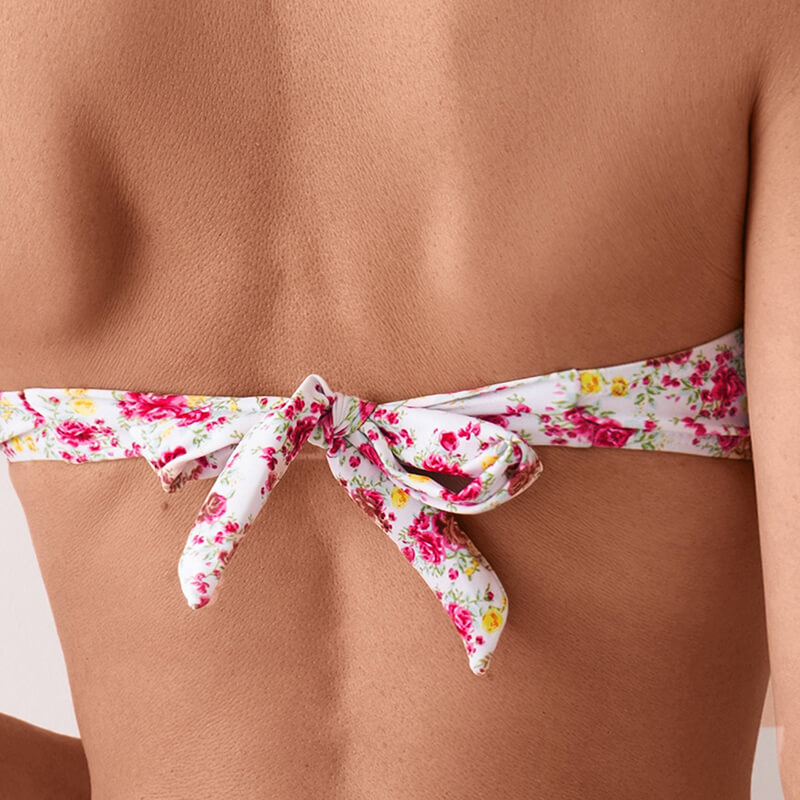 pink rose floral bandeau two piece women bikini