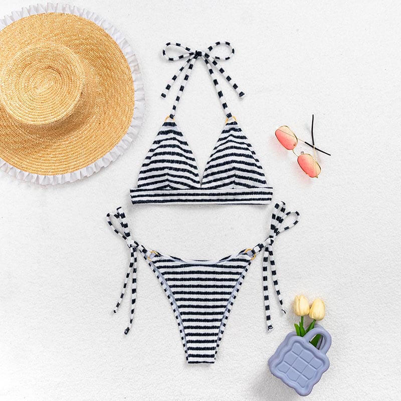 black and white stripe two piece women bikini