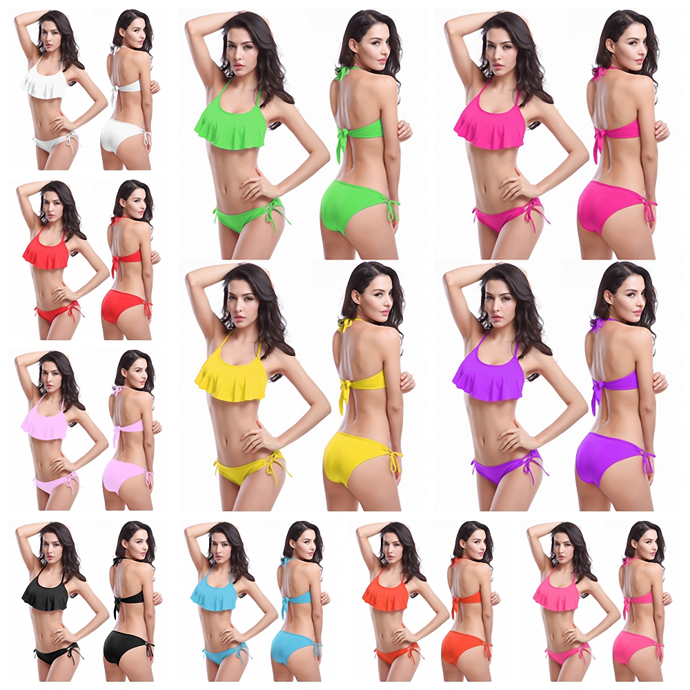 solid color bandeau hollow out women bikini swimwear