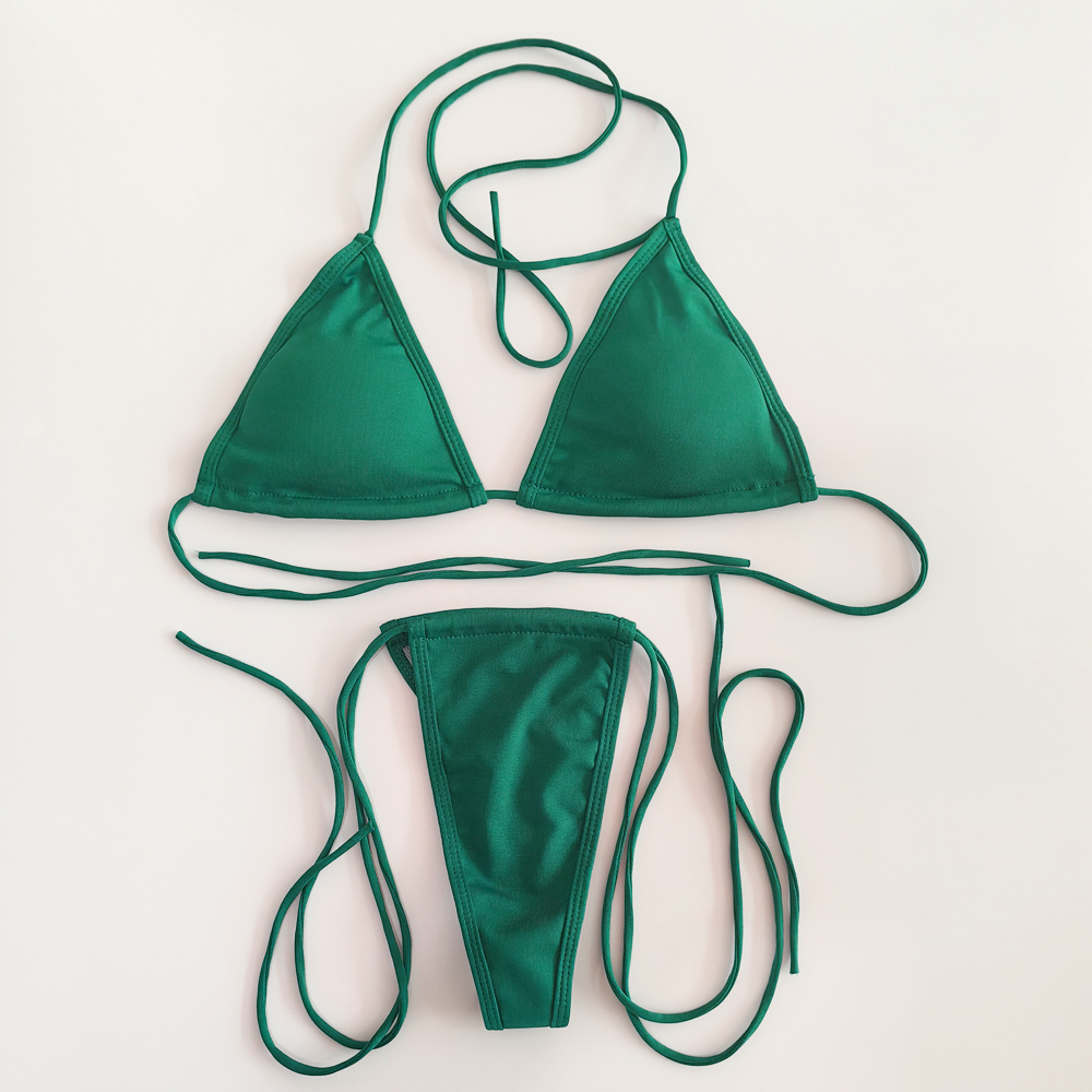 10 solid color g string tie side thong two piece women swimwear